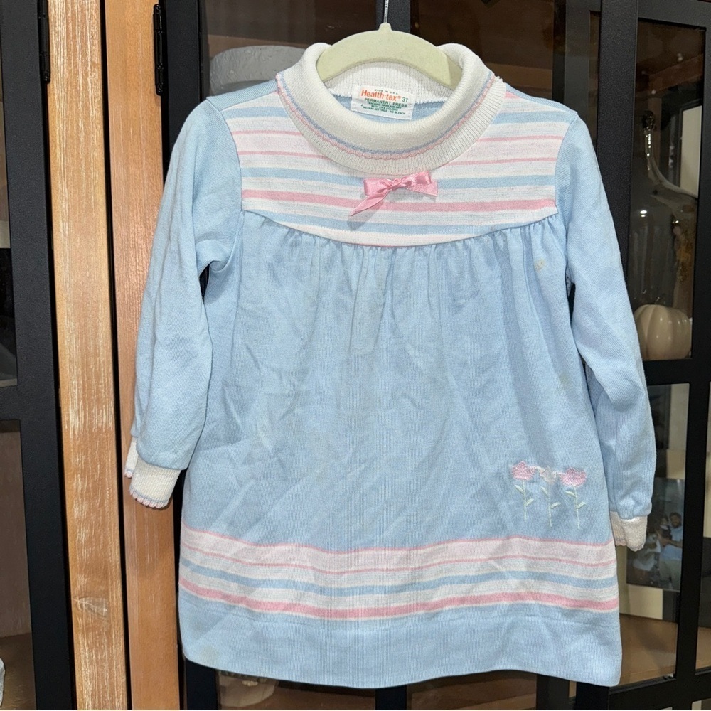 Vintage 90s Health-tex long sleeve sweater dress turtleneck toddler appliqué